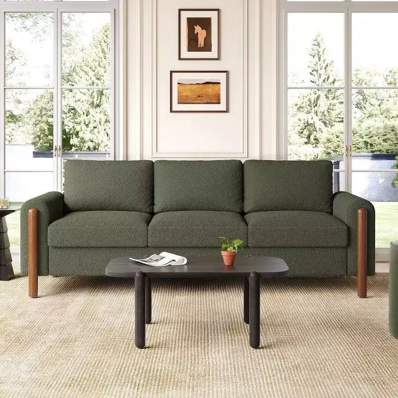 83 Modern Teddy Fabric Sofa with Solid Wood Legs and Curved Armrests, 3-Seater Sofa Couch for Living Room, Bedroom, or Apartment-Panipeachy