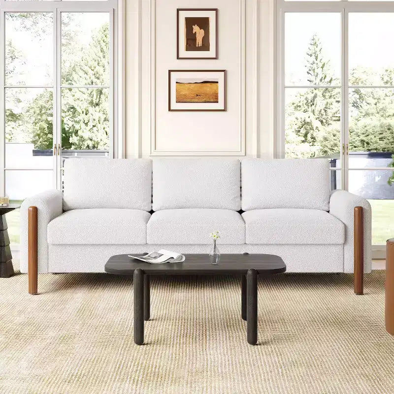 83 Modern Teddy Fabric Sofa with Solid Wood Legs and Curved Armrests, 3-Seater Sofa Couch for Living Room, Bedroom, or Apartment-Panipeachy