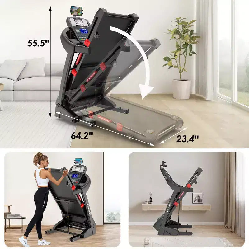 400lbs Capacity Treadmill, Folding Treadmill with 20%Incline, Electric Treadmill with APP Control, 0.6-12MPH, 64+3+3+1Programs, Shock Absorption