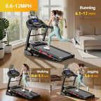 400lbs Capacity Treadmill, Folding Treadmill with 20%Incline, Electric Treadmill with APP Control, 0.6-12MPH, 64+3+3+1Programs, Shock Absorption