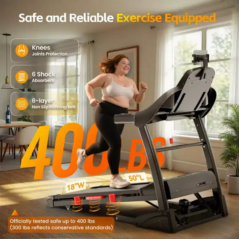 Treadmll for Home, 5.1HP Treadmill with 20% Incline, Treadmills with 400lbs Weight Capacity, 12MPH Treadmill with 64 Preset Programs, Home&Office&Gym