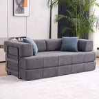 4-in-1 Convertible Sofa Bed, Corduroy Floor Couch Sleeper with 2 Pillows & Metal Arms, High-Density Foam Guest Bed, Gray