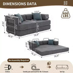 Canapé convertible 4 en 1, matelas de sol en velours côtelé avec 2 oreillers et accoudoirs métalliques, lit d'appoint en mousse haute densité, gris