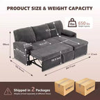 Karl Home |Modern L-Shaped Upholstered Velvet Sleeper Sectional Sofa bed with Chaise and Queen Pull Out Bed