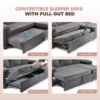 Karl Home |Modern L-Shaped Upholstered Velvet Sleeper Sectional Sofa bed with Chaise and Queen Pull Out Bed