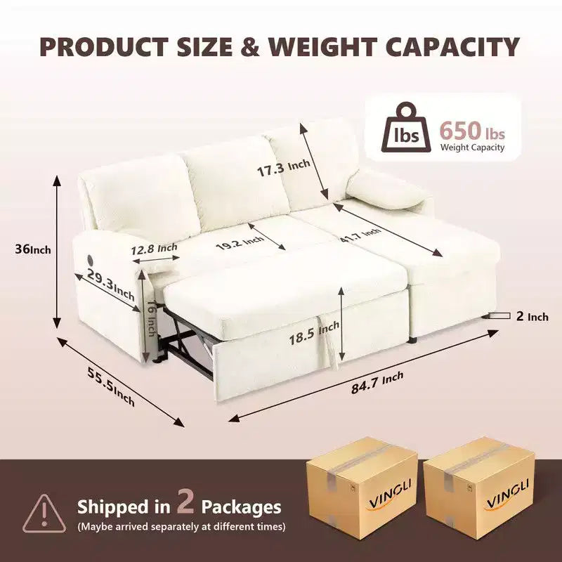 Karl Home |Modern L-Shaped Upholstered Velvet Sleeper Sectional Sofa bed with Chaise and Queen Pull Out Bed
