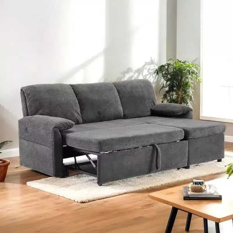 Karl Home |Modern L-Shaped Upholstered Velvet Sleeper Sectional Sofa bed with Chaise and Queen Pull Out Bed