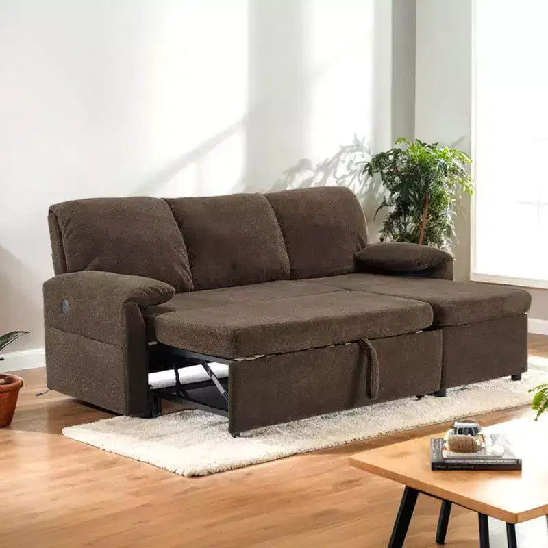 Karl Home |Modern L-Shaped Upholstered Velvet Sleeper Sectional Sofa bed with Chaise and Queen Pull Out Bed