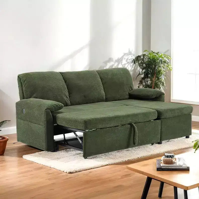 Karl Home |Modern L-Shaped Upholstered Velvet Sleeper Sectional Sofa bed with Chaise and Queen Pull Out Bed