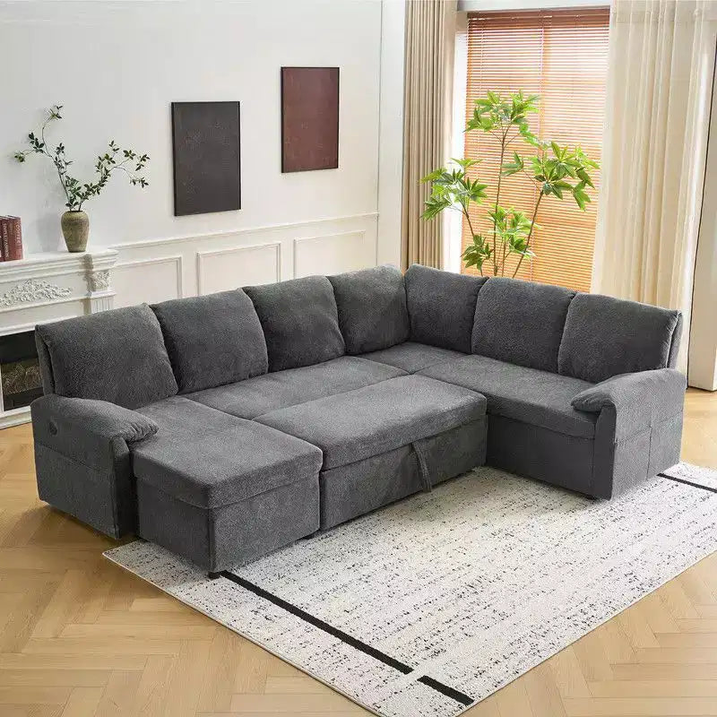 Karl Home |Upholstered Velvet U-Shaped Sectional Sleeper Sofa Corner Sectional Sofa Bed