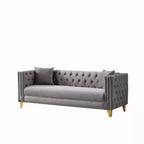Canapé 80 en velours Chesterfield avec accoudoirs carrés, canapé profond avec structure en bois massif pour salon, chambre, bureau ou appartement - Panipeachy