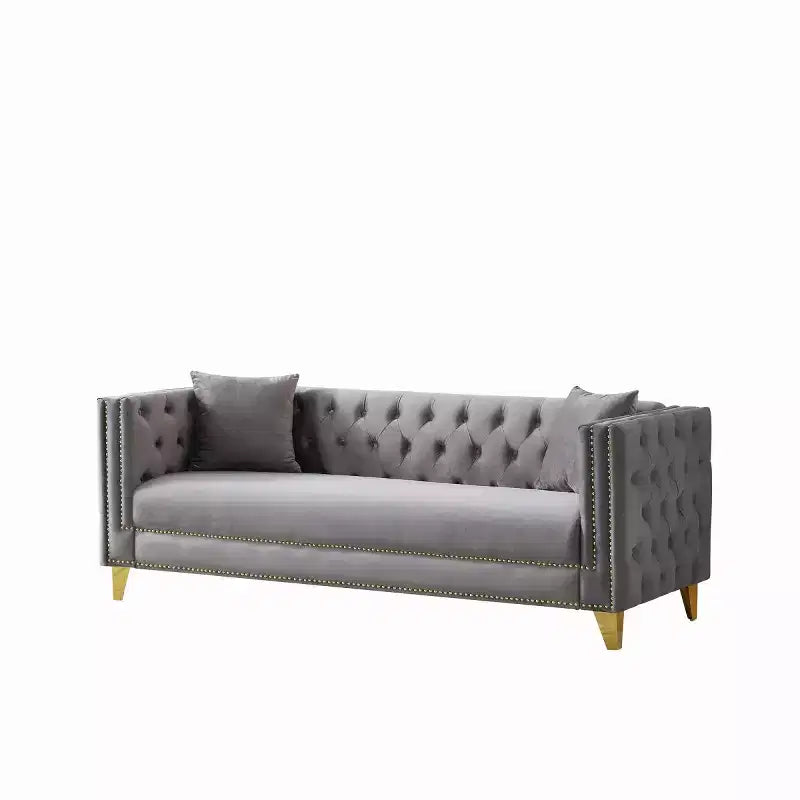 Canapé 80 en velours Chesterfield avec accoudoirs carrés, canapé profond avec structure en bois massif pour salon, chambre, bureau ou appartement - Panipeachy