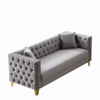 Canapé 80 en velours Chesterfield avec accoudoirs carrés, canapé profond avec structure en bois massif pour salon, chambre, bureau ou appartement - Panipeachy