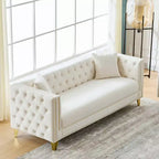 Canapé 80 en velours Chesterfield avec accoudoirs carrés, canapé profond avec structure en bois massif pour salon, chambre, bureau ou appartement - Panipeachy