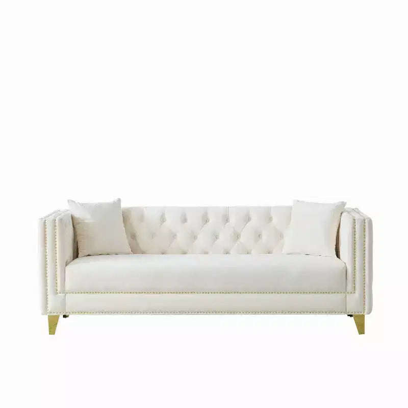 Canapé 80 en velours Chesterfield avec accoudoirs carrés, canapé profond avec structure en bois massif pour salon, chambre, bureau ou appartement - Panipeachy