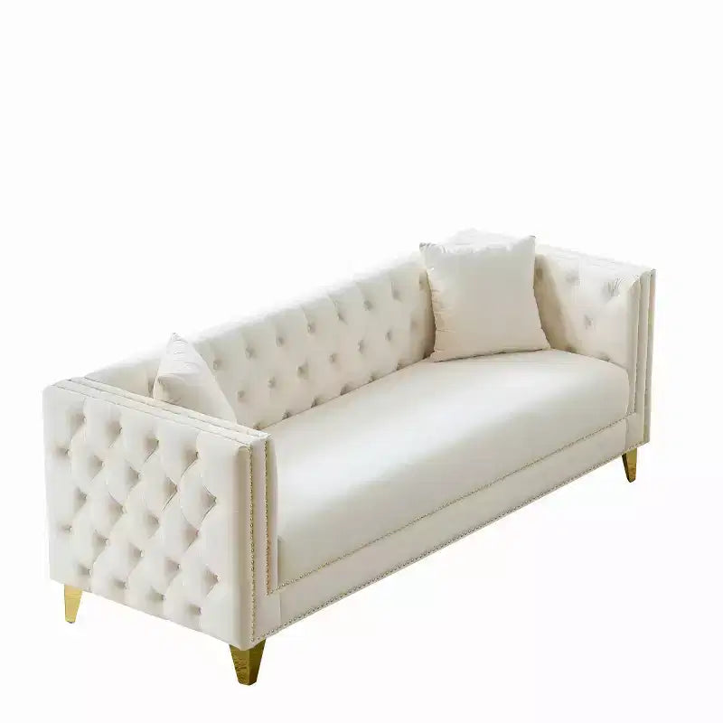 Canapé 80 en velours Chesterfield avec accoudoirs carrés, canapé profond avec structure en bois massif pour salon, chambre, bureau ou appartement - Panipeachy