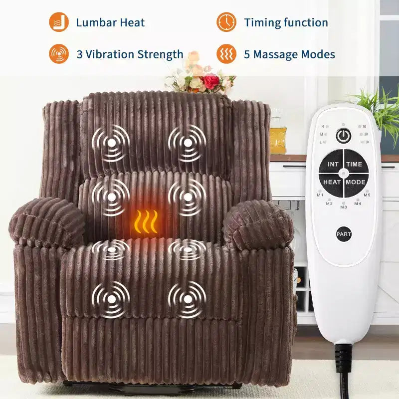 Power Lift Recliner Chair - Heat & Massage Function, Electric Stand-Up Recliner with Adjustable Positions, Soft Polyester Fabric & Full Sponge Padding