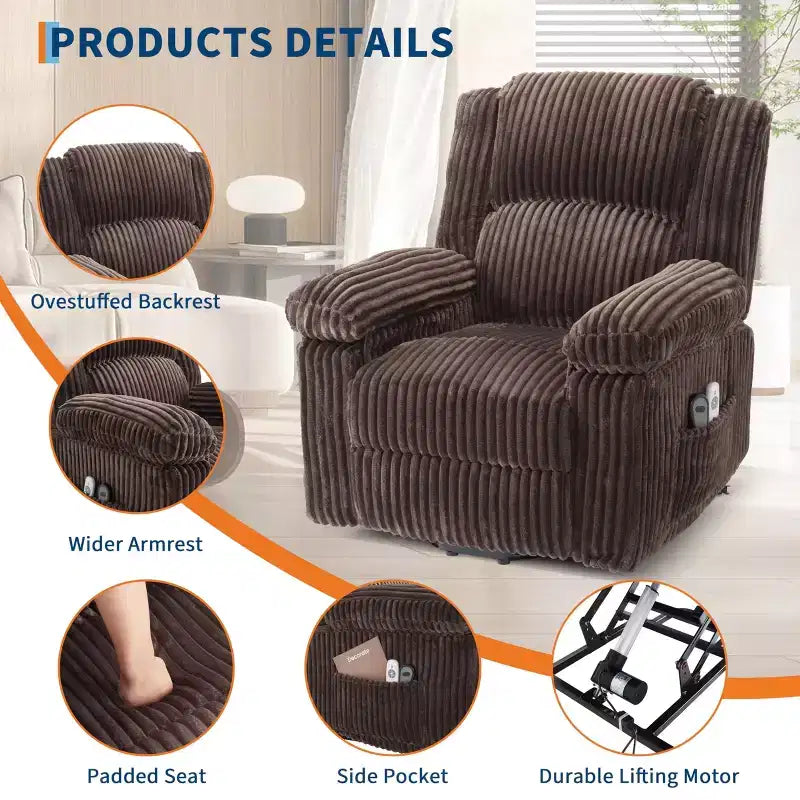 Power Lift Recliner Chair - Heat & Massage Function, Electric Stand-Up Recliner with Adjustable Positions, Soft Polyester Fabric & Full Sponge Padding