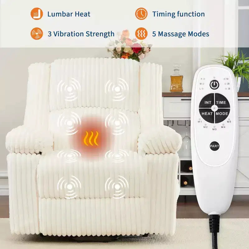 Power Lift Recliner Chair - Heat & Massage Function, Electric Stand-Up Recliner with Adjustable Positions, Soft Polyester Fabric & Full Sponge Padding