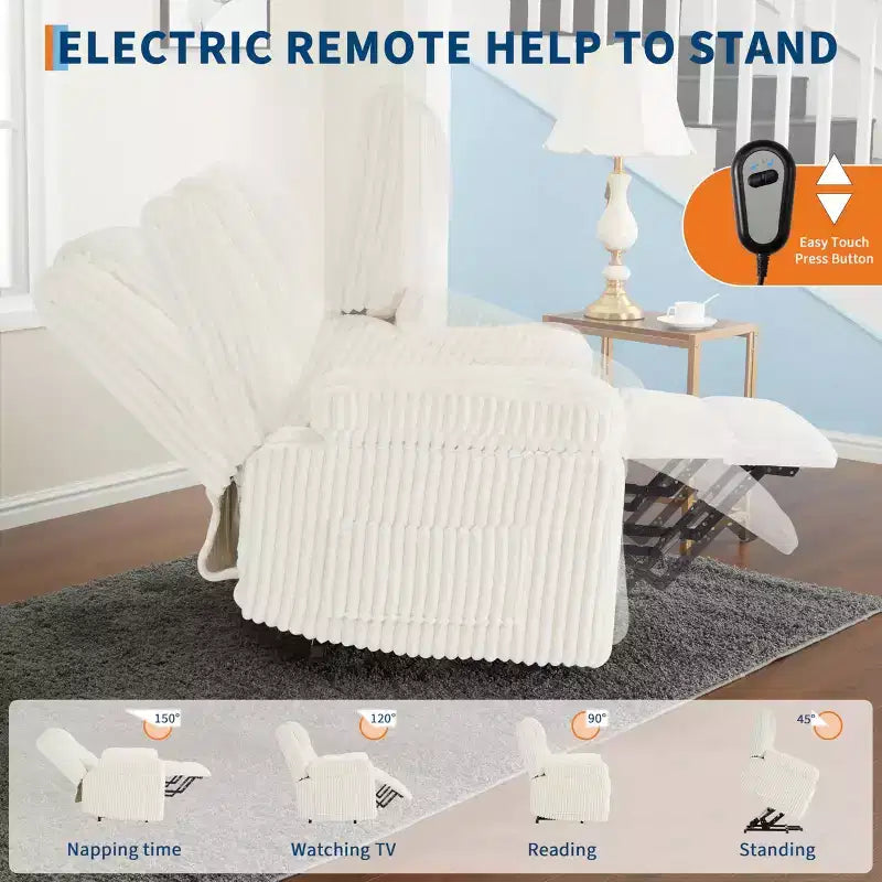Power Lift Recliner Chair - Heat & Massage Function, Electric Stand-Up Recliner with Adjustable Positions, Soft Polyester Fabric & Full Sponge Padding