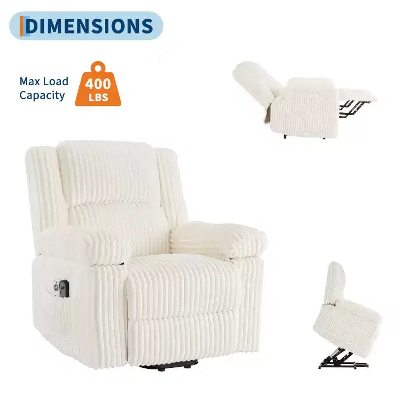 Power Lift Recliner Chair - Heat & Massage Function, Electric Stand-Up Recliner with Adjustable Positions, Soft Polyester Fabric & Full Sponge Padding