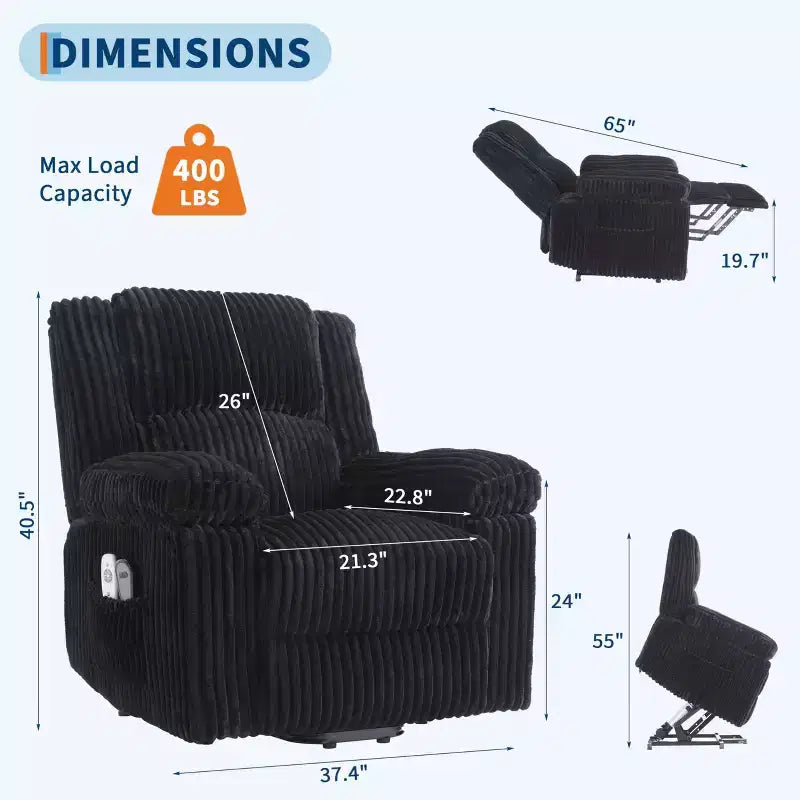 Power Lift Recliner Chair - Heat & Massage Function, Electric Stand-Up Recliner with Adjustable Positions, Soft Polyester Fabric & Full Sponge Padding