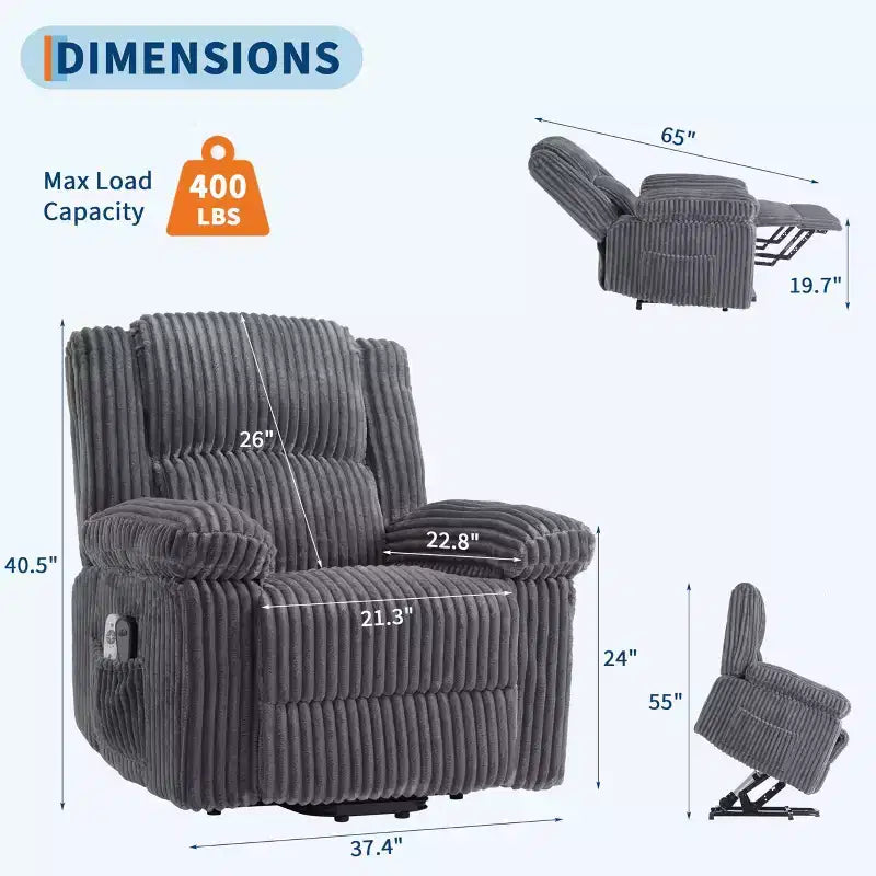 Power Lift Recliner Chair - Heat & Massage Function, Electric Stand-Up Recliner with Adjustable Positions, Soft Polyester Fabric & Full Sponge Padding
