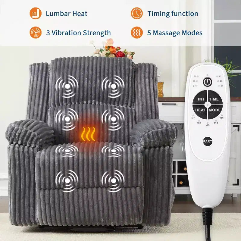 Power Lift Recliner Chair - Heat & Massage Function, Electric Stand-Up Recliner with Adjustable Positions, Soft Polyester Fabric & Full Sponge Padding