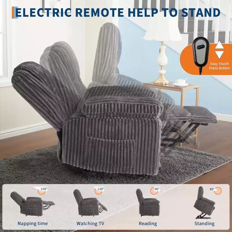 Power Lift Recliner Chair - Heat & Massage Function, Electric Stand-Up Recliner with Adjustable Positions, Soft Polyester Fabric & Full Sponge Padding