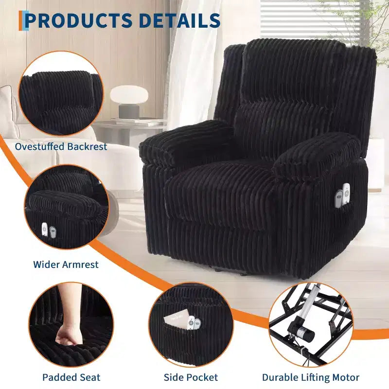 Power Lift Recliner Chair - Heat & Massage Function, Electric Stand-Up Recliner with Adjustable Positions, Soft Polyester Fabric & Full Sponge Padding