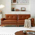 Canapé vintage haut de gamme ATJafurn Mid-Century Modern de 239 cm de large, 3 places, en cuir ciré à l'huile marron, avec bois pour salon et bureau