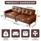 Canapé vintage haut de gamme ATJafurn Mid-Century Modern de 239 cm de large, 3 places, en cuir ciré à l'huile marron, avec bois pour salon et bureau