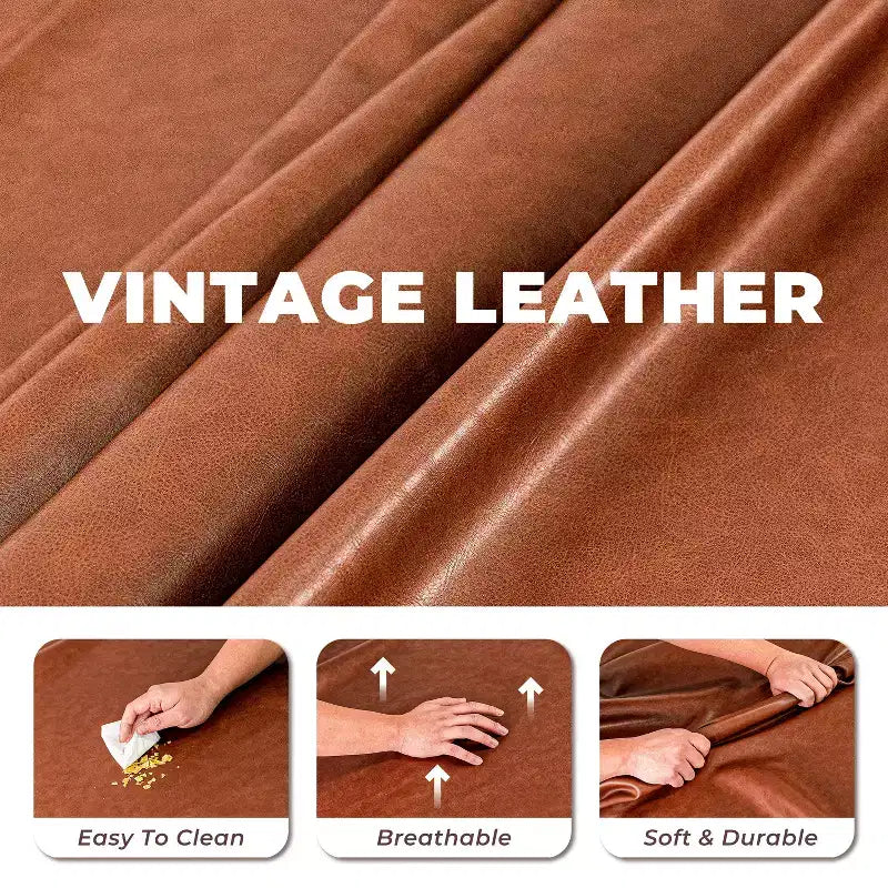 ATJafurn Mid-Century Modern 94''W High-End Vintage Sofa, 3-Seat Brown Oil Wax Leather Couch With Wooden For Living Room And Study