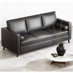 Canapé en cuir 86, canapé moderne du milieu du siècle, canapé en similicuir avec sièges profonds, canapé 3 places pour salon, bureau, noir