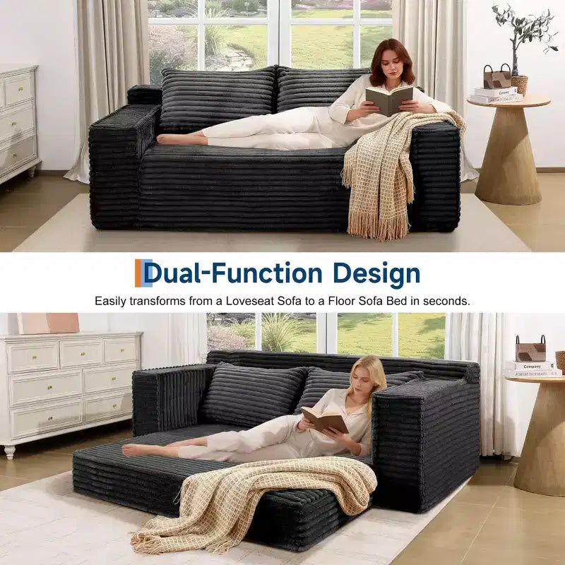 75 Convertible Sofa Bed, Boneless Couch Bed with 2 Pillows, Folding Pull Out Couch, Loveseat Sleeper Sofa for Living Room, No Assembly