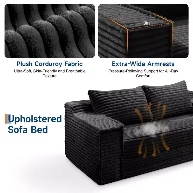 75 Convertible Sofa Bed, Boneless Couch Bed with 2 Pillows, Folding Pull Out Couch, Loveseat Sleeper Sofa for Living Room, No Assembly