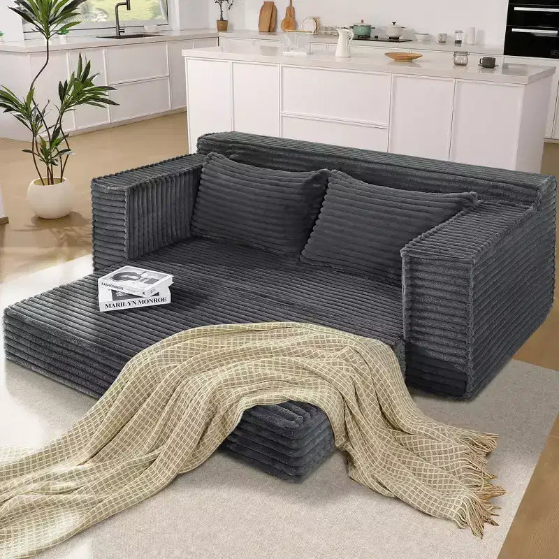 75 Convertible Sofa Bed, Boneless Couch Bed with 2 Pillows, Folding Pull Out Couch, Loveseat Sleeper Sofa for Living Room, No Assembly