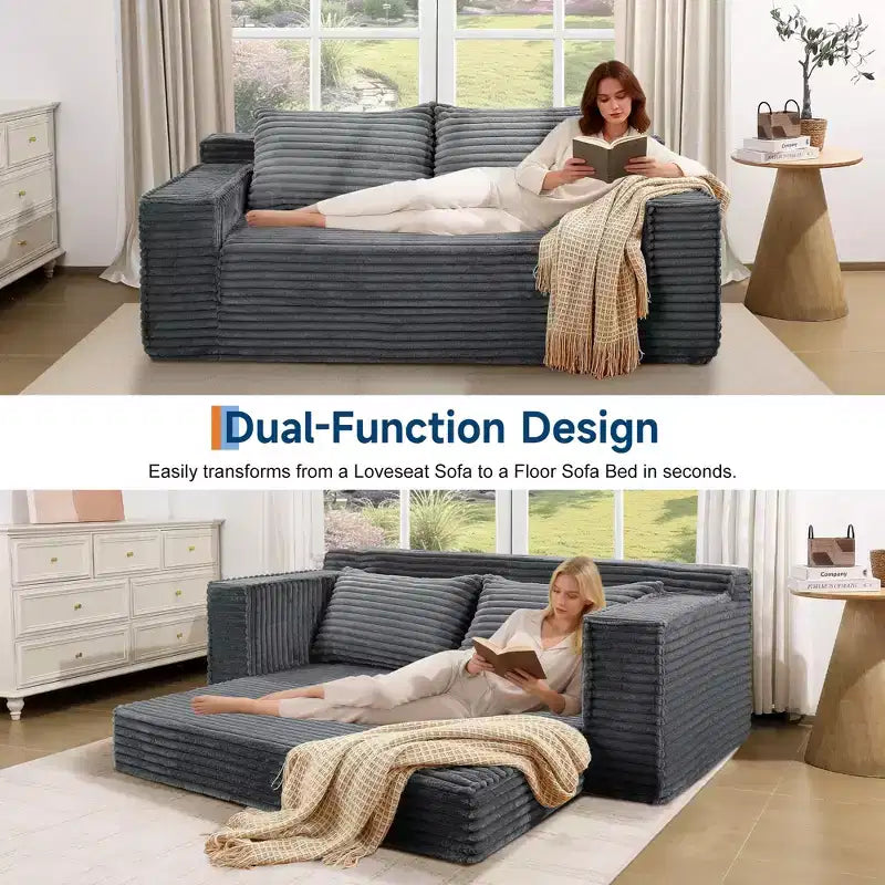 75 Convertible Sofa Bed, Boneless Couch Bed with 2 Pillows, Folding Pull Out Couch, Loveseat Sleeper Sofa for Living Room, No Assembly