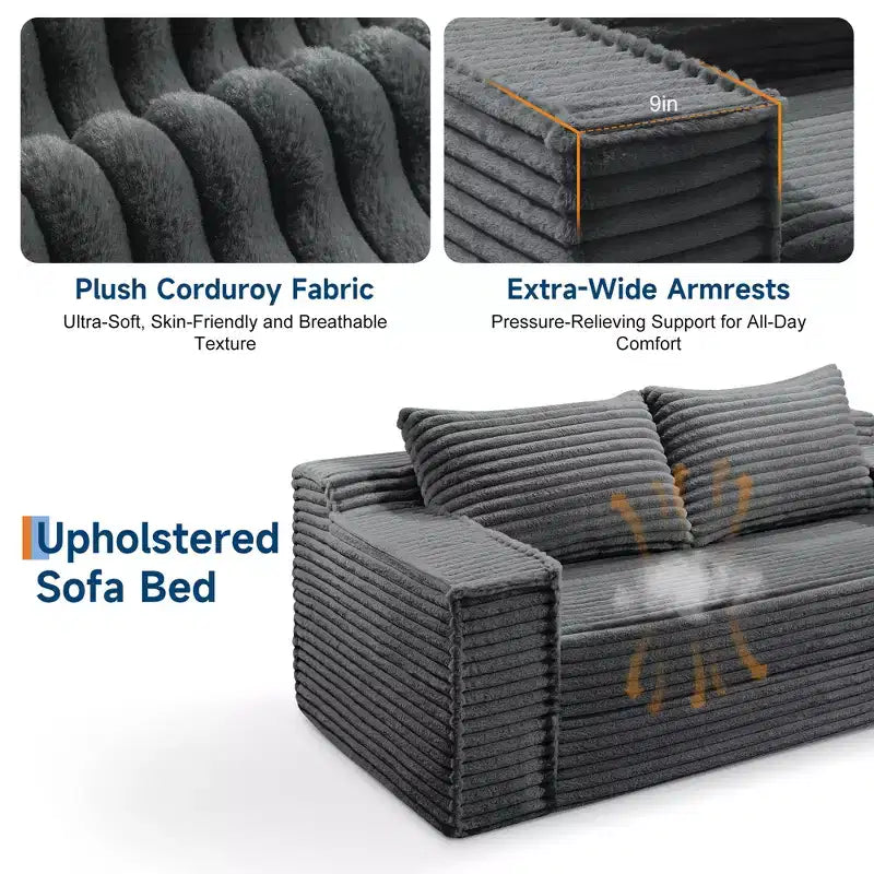 75 Convertible Sofa Bed, Boneless Couch Bed with 2 Pillows, Folding Pull Out Couch, Loveseat Sleeper Sofa for Living Room, No Assembly