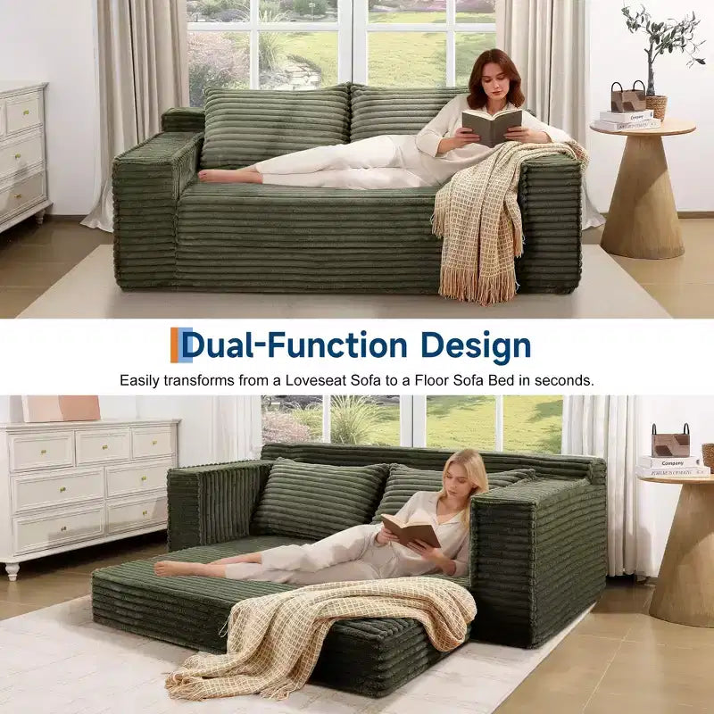 75 Convertible Sofa Bed, Boneless Couch Bed with 2 Pillows, Folding Pull Out Couch, Loveseat Sleeper Sofa for Living Room, No Assembly
