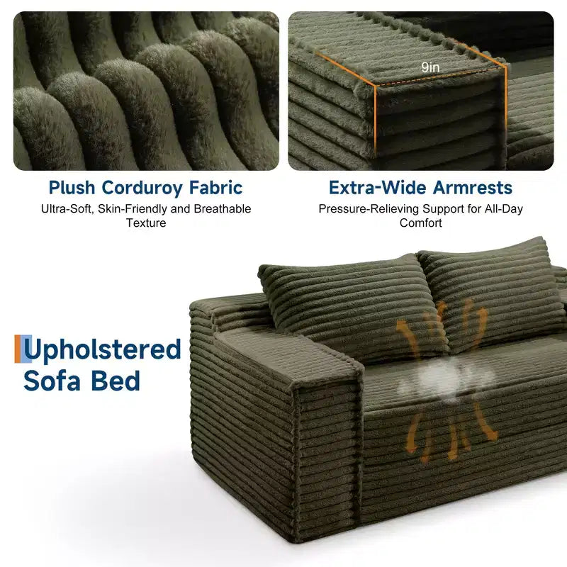 75 Convertible Sofa Bed, Boneless Couch Bed with 2 Pillows, Folding Pull Out Couch, Loveseat Sleeper Sofa for Living Room, No Assembly