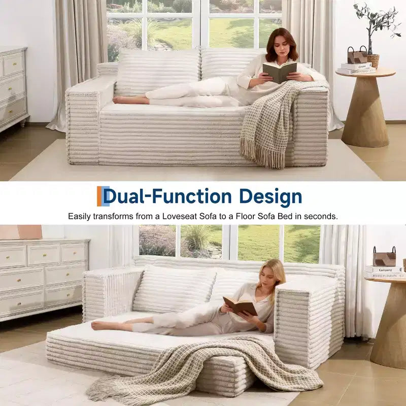 75 Convertible Sofa Bed, Boneless Couch Bed with 2 Pillows, Folding Pull Out Couch, Loveseat Sleeper Sofa for Living Room, No Assembly