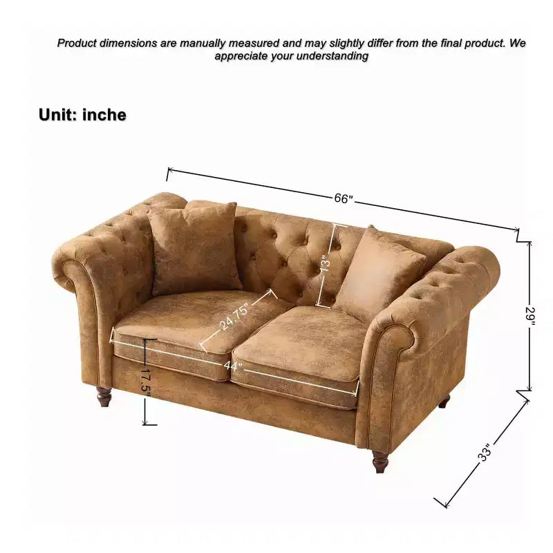 Traditional 2-Seater Chesterfield Sofa with Rolled Arms and Wood Frame, PU Leather Accent Sofa Couch for Living Room or Lounge - Panipeachy