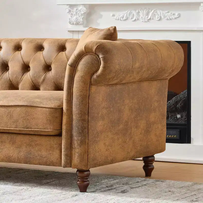 Traditional 2-Seater Chesterfield Sofa with Rolled Arms and Wood Frame, PU Leather Accent Sofa Couch for Living Room or Lounge - Panipeachy