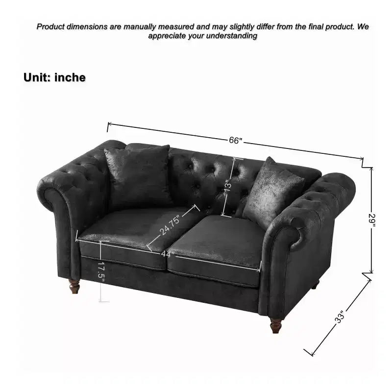 Traditional 2-Seater Chesterfield Sofa with Rolled Arms and Wood Frame, PU Leather Accent Sofa Couch for Living Room or Lounge - Panipeachy