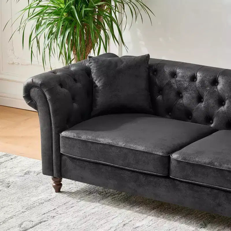 Traditional 2-Seater Chesterfield Sofa with Rolled Arms and Wood Frame, PU Leather Accent Sofa Couch for Living Room or Lounge - Panipeachy