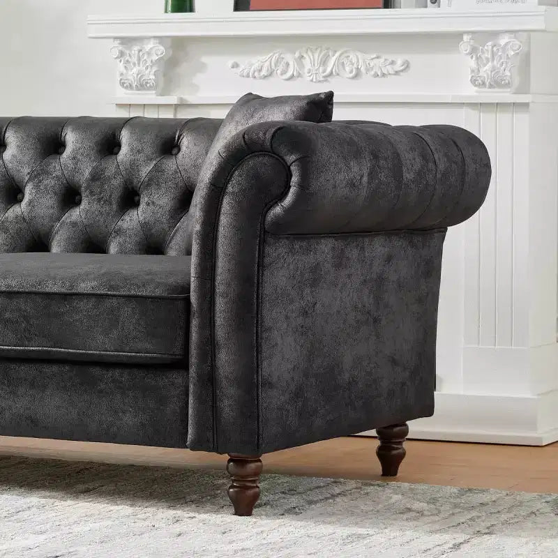 Traditional 2-Seater Chesterfield Sofa with Rolled Arms and Wood Frame, PU Leather Accent Sofa Couch for Living Room or Lounge - Panipeachy