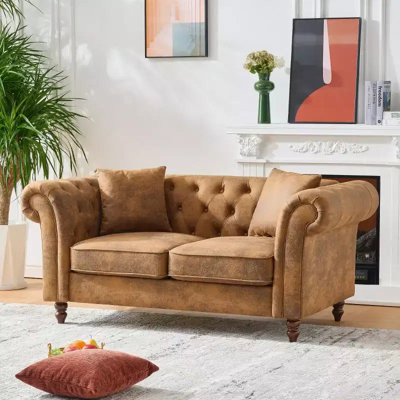 Traditional 2-Seater Chesterfield Sofa with Rolled Arms and Wood Frame, PU Leather Accent Sofa Couch for Living Room or Lounge - Panipeachy