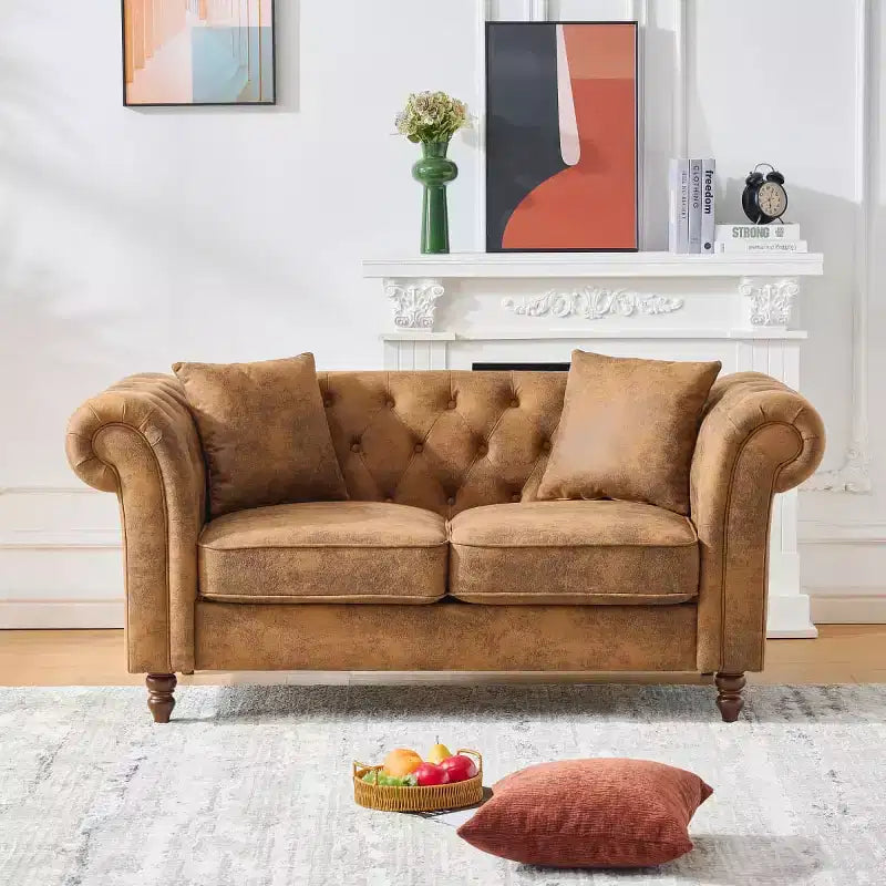Traditional 2-Seater Chesterfield Sofa with Rolled Arms and Wood Frame, PU Leather Accent Sofa Couch for Living Room or Lounge - Panipeachy