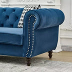 Canapé Chesterfield 3 places de style Mid-Century avec garniture cloutée, accoudoirs roulés et cadre en bois, canapé en velours pour salon, lounge - Panipeachy